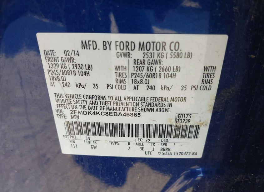 Photo 9 of 2014 Ford Edge LIMITED (VIN 2FMDK4KC8EBA46865)