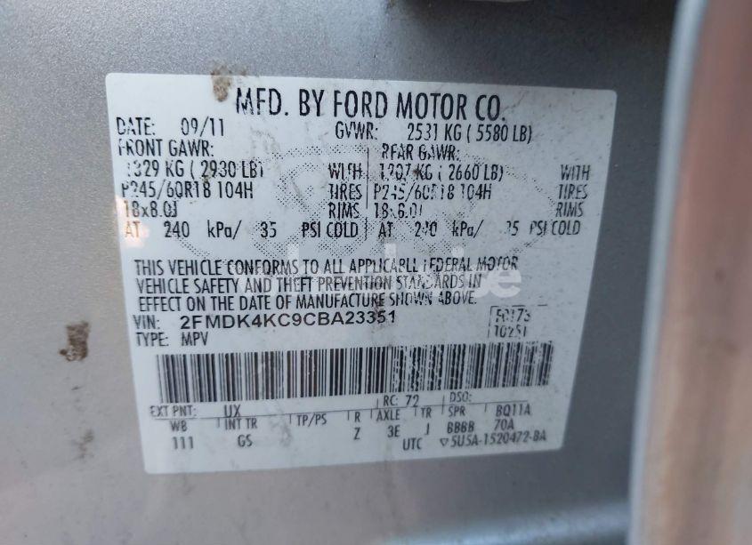 Photo 9 of 2012 Ford Edge LIMITED (VIN 2FMDK4KC9CBA23351)