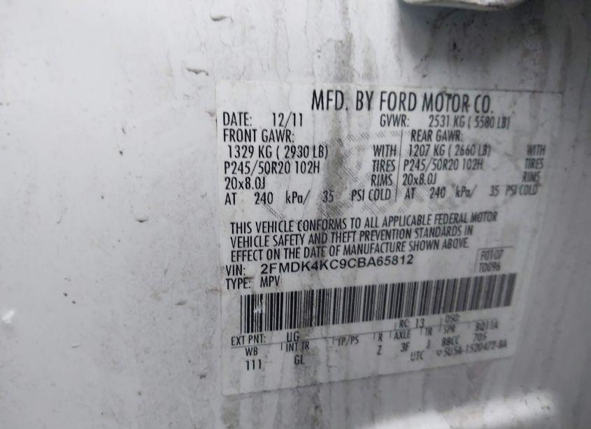 Photo 9 of 2012 Ford Edge LIMITED (VIN 2FMDK4KC9CBA65812)