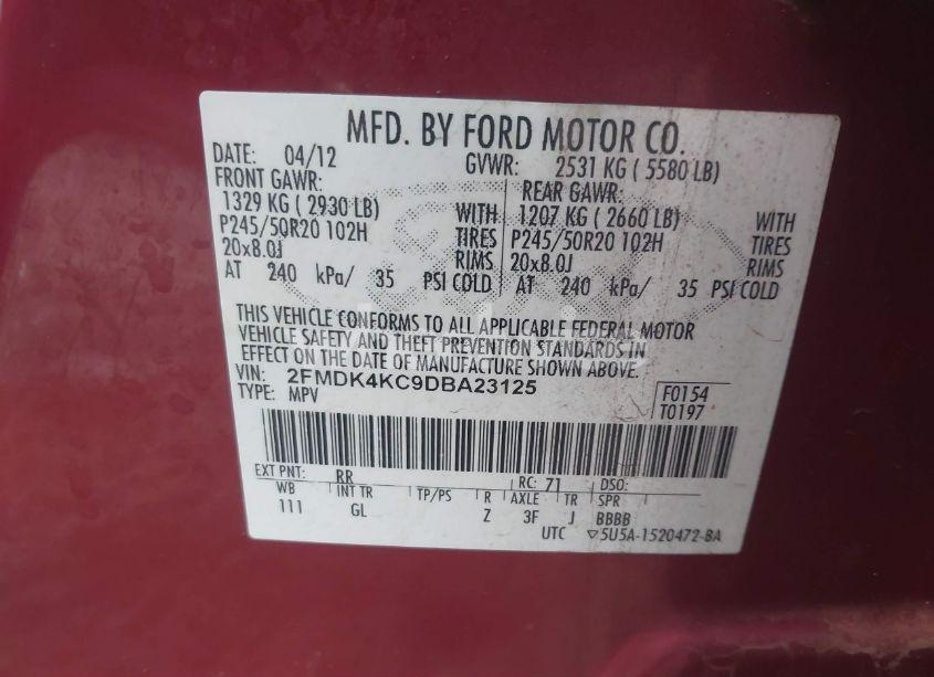 Photo 9 of 2013 Ford Edge LIMITED (VIN 2FMDK4KC9DBA23125)
