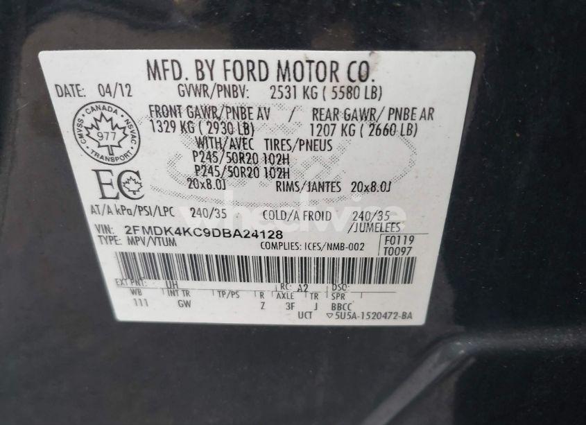 Photo 9 of 2013 Ford Edge LIMITED (VIN 2FMDK4KC9DBA24128)