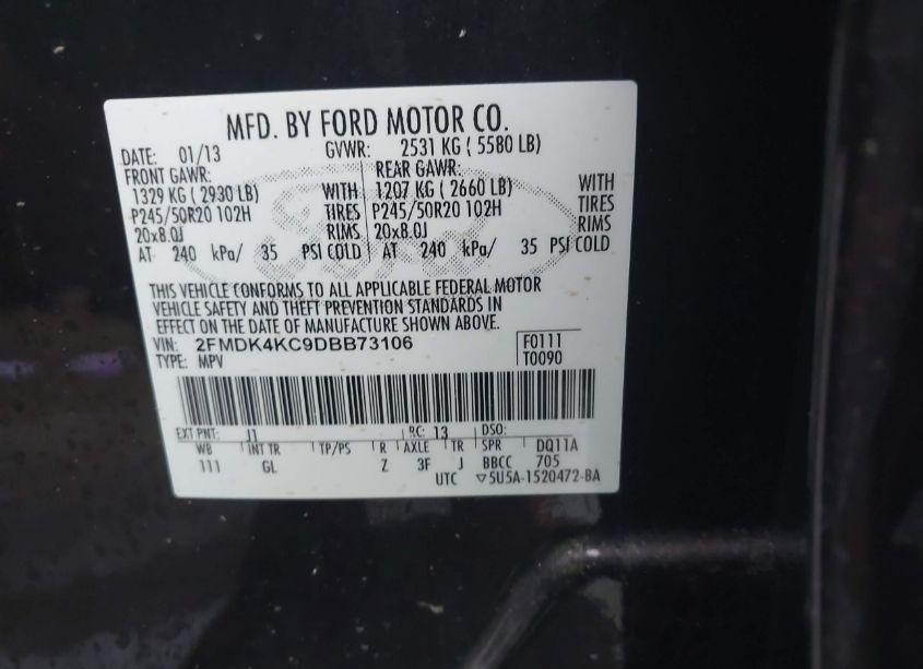 Photo 9 of 2013 Ford Edge LIMITED (VIN 2FMDK4KC9DBB73106)
