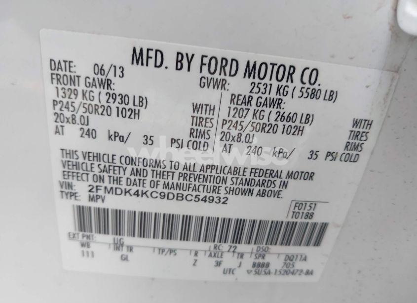 Photo 9 of 2013 Ford Edge LIMITED (VIN 2FMDK4KC9DBC54932)