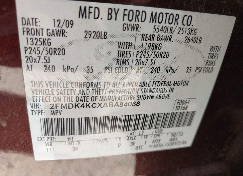 Photo 9 of 2010 Ford Edge LIMITED (VIN 2FMDK4KCXABA84088)