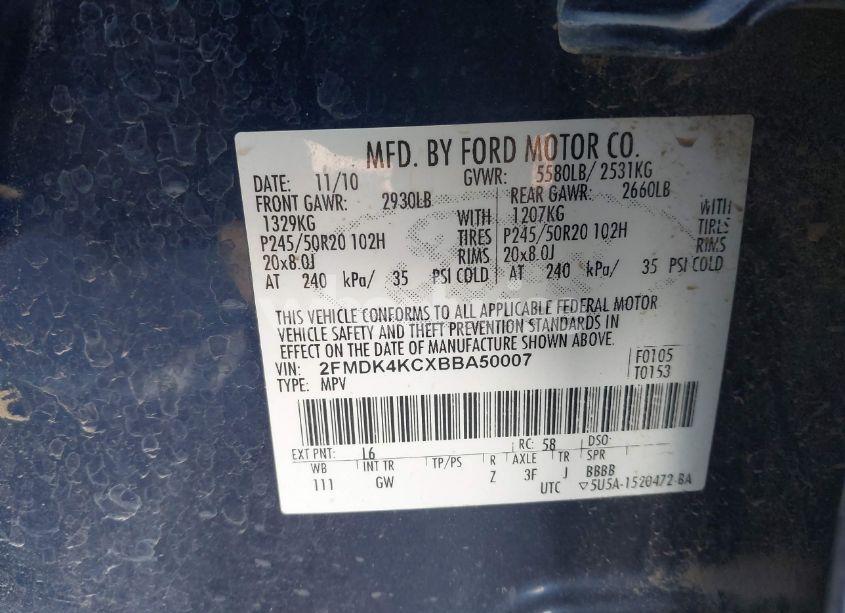 Photo 9 of 2011 Ford Edge LIMITED (VIN 2FMDK4KCXBBA50007)