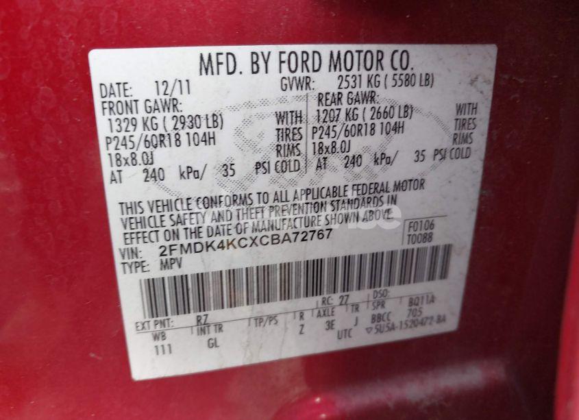 Photo 9 of 2012 Ford Edge LIMITED (VIN 2FMDK4KCXCBA72767)