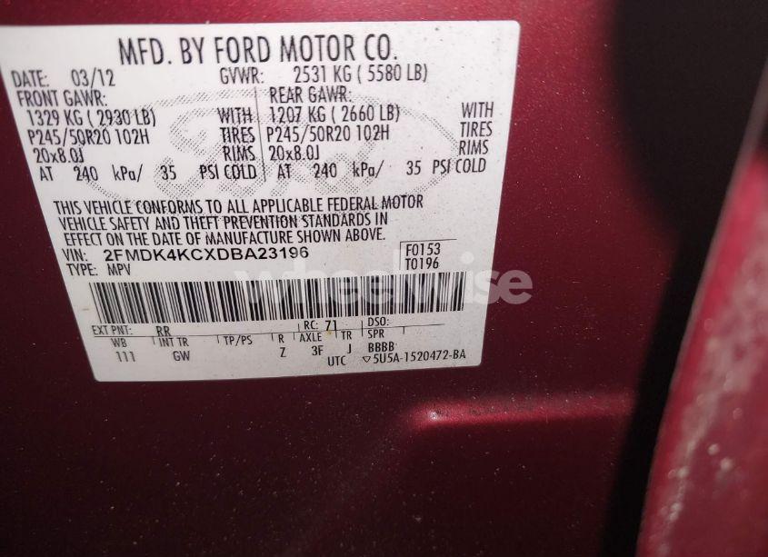 Photo 9 of 2013 Ford Edge LIMITED (VIN 2FMDK4KCXDBA23196)