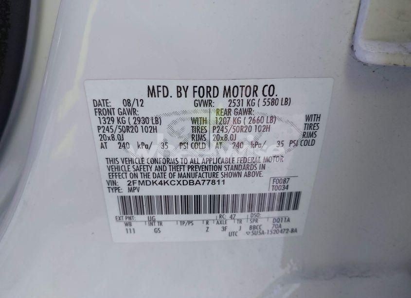 Photo 9 of 2013 Ford Edge LIMITED (VIN 2FMDK4KCXDBA77811)