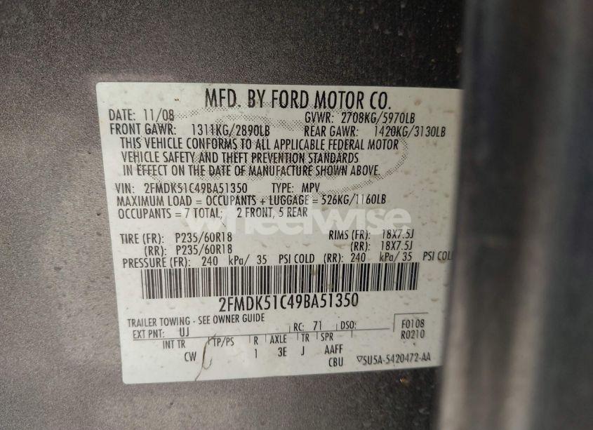Photo 9 of 2009 Ford Flex SE (VIN 2FMDK51C49BA51350)