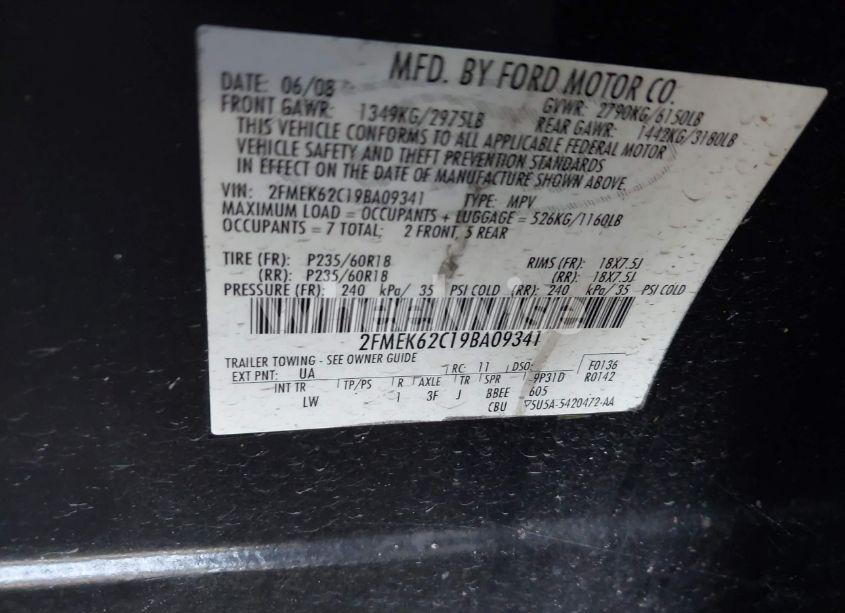 Photo 9 of 2009 Ford Flex SEL (VIN 2FMEK62C19BA09341)