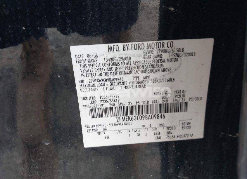 Photo 9 of 2009 Ford Flex LIMITED (VIN 2FMEK63C09BA09846)