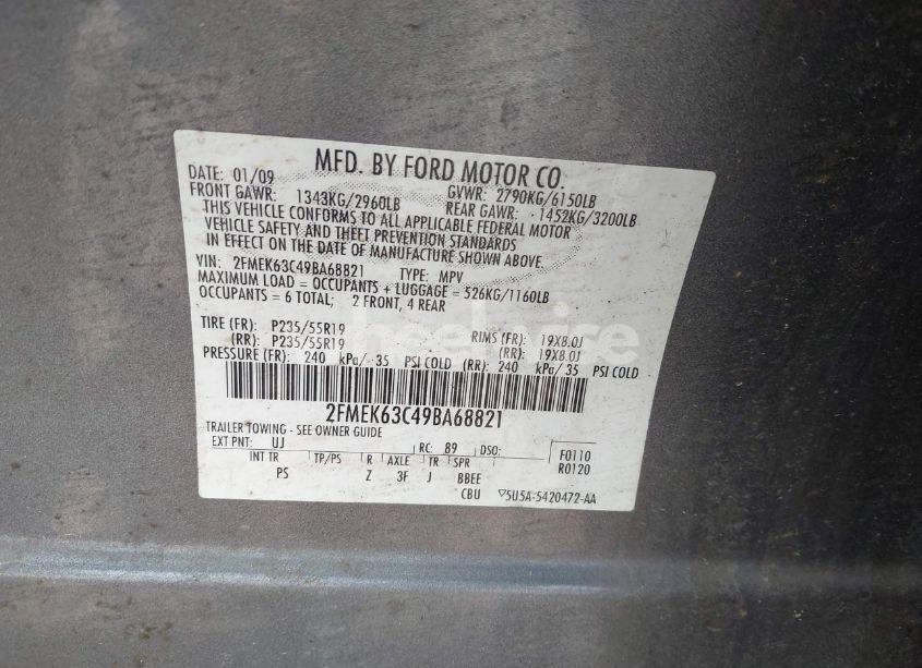 Photo 9 of 2009 Ford Flex LIMITED (VIN 2FMEK63C49BA68821)