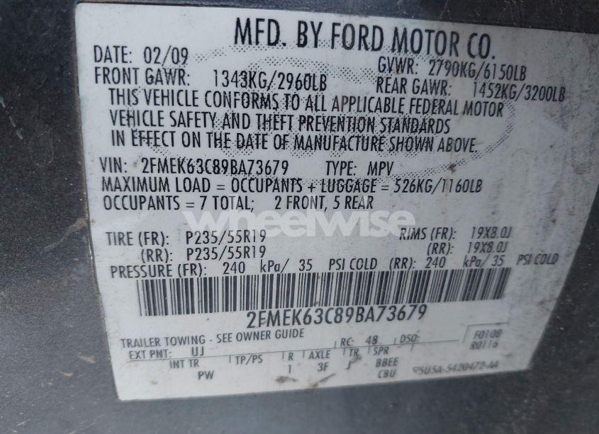 Photo 9 of 2009 Ford Flex LIMITED (VIN 2FMEK63C89BA73679)