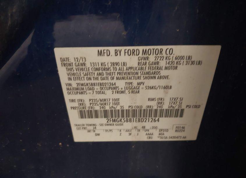 Photo 9 of 2014 Ford Flex SE (VIN 2FMGK5B81EBD21264)
