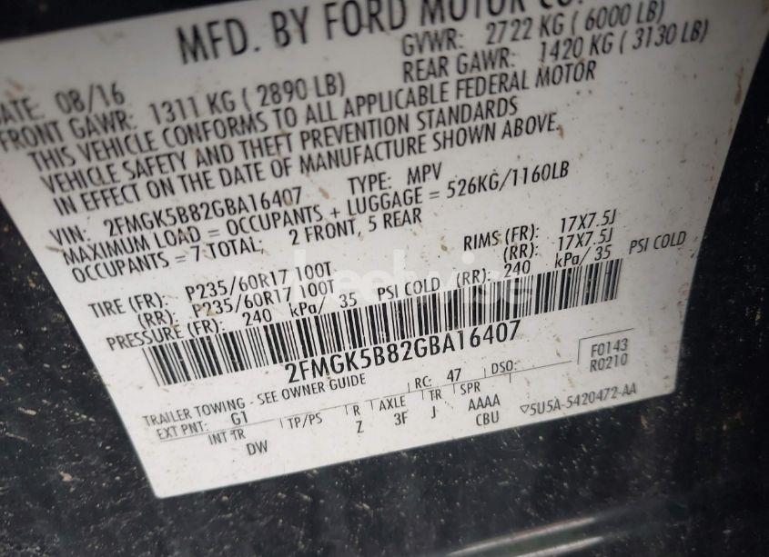 Photo 9 of 2016 Ford Flex SE (VIN 2FMGK5B82GBA16407)