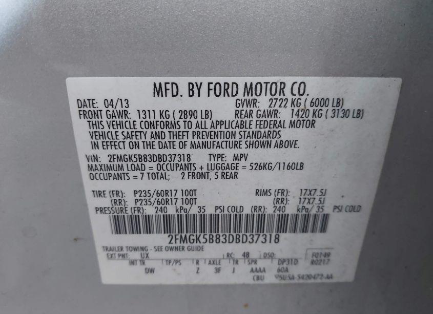 Photo 9 of 2013 Ford Flex SE (VIN 2FMGK5B83DBD37318)
