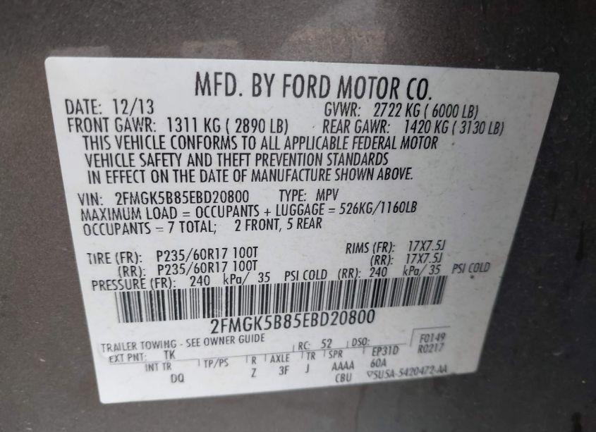 Photo 9 of 2014 Ford Flex SE (VIN 2FMGK5B85EBD20800)
