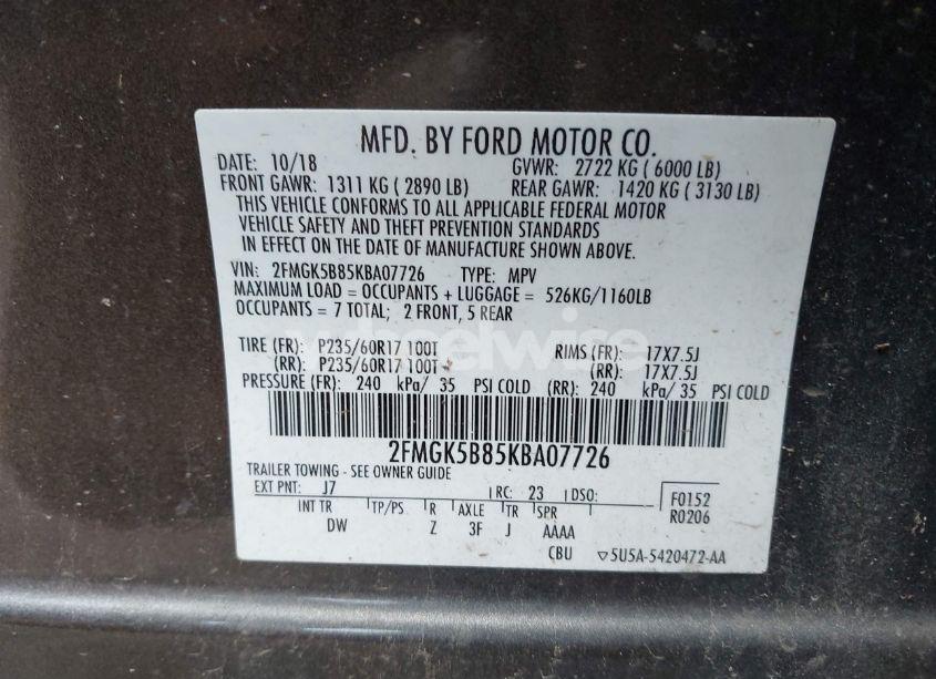 Photo 9 of 2019 Ford Flex SE (VIN 2FMGK5B85KBA07726)