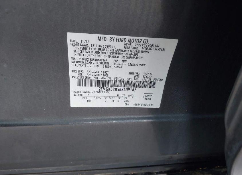 Photo 9 of 2019 Ford Flex SE (VIN 2FMGK5B85KBA09167)