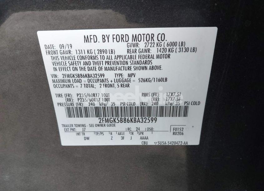 Photo 9 of 2019 Ford Flex SE (VIN 2FMGK5B86KBA32599)