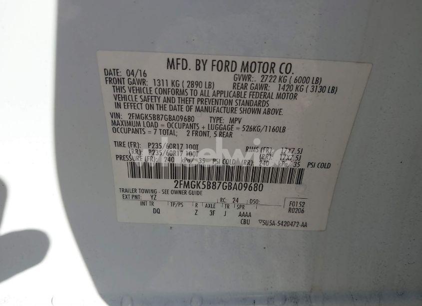 Photo 9 of 2016 Ford Flex SE (VIN 2FMGK5B87GBA09680)