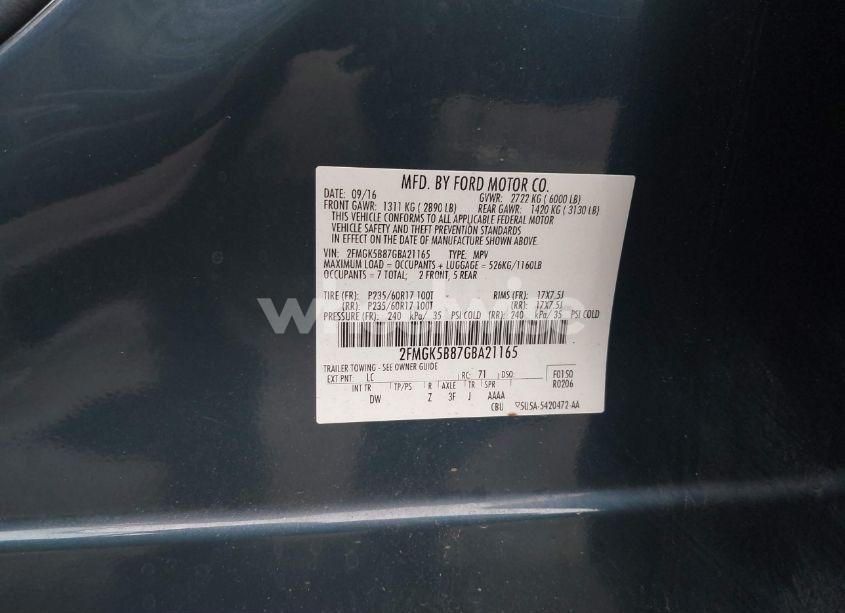 Photo 9 of 2016 Ford Flex SE (VIN 2FMGK5B87GBA21165)