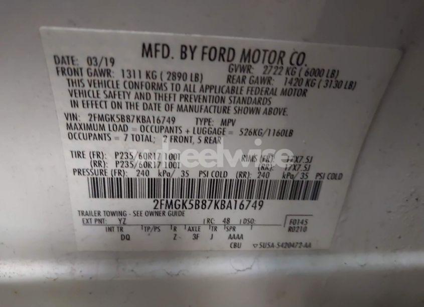 Photo 9 of 2019 Ford Flex SE (VIN 2FMGK5B87KBA16749)