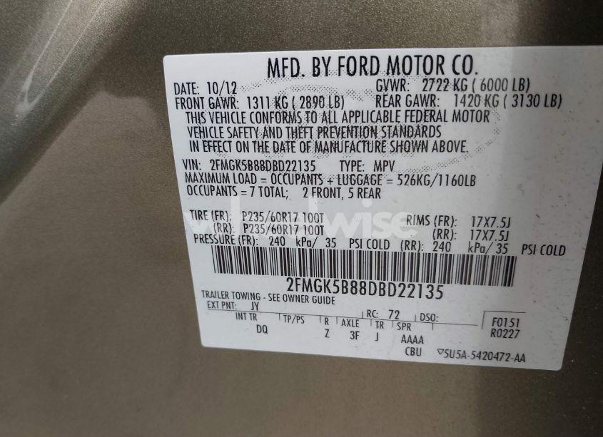 Photo 9 of 2013 Ford Flex SE (VIN 2FMGK5B88DBD22135)