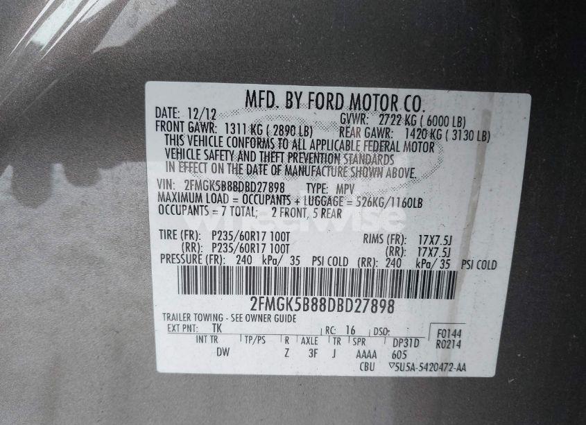 Photo 9 of 2013 Ford Flex SE (VIN 2FMGK5B88DBD27898)