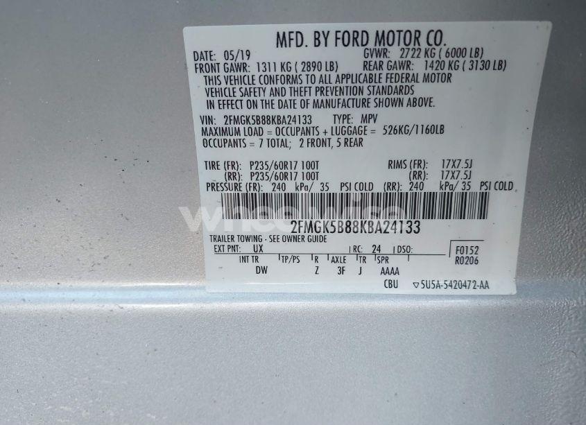 Photo 9 of 2019 Ford Flex SE (VIN 2FMGK5B88KBA24133)