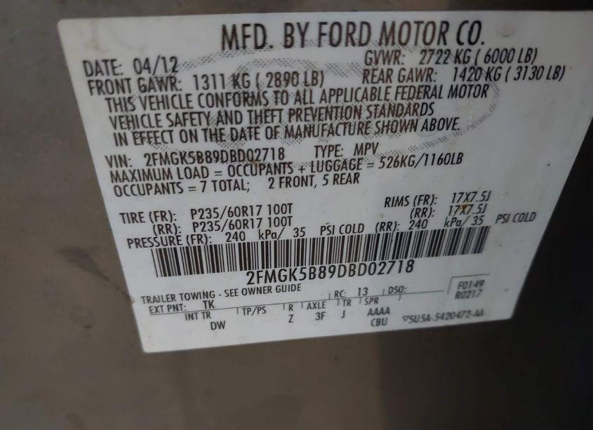 Photo 9 of 2013 Ford Flex SE (VIN 2FMGK5B89DBD02718)