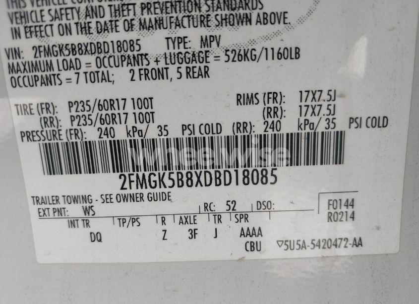 Photo 9 of 2013 Ford Flex SE (VIN 2FMGK5B8XDBD18085)