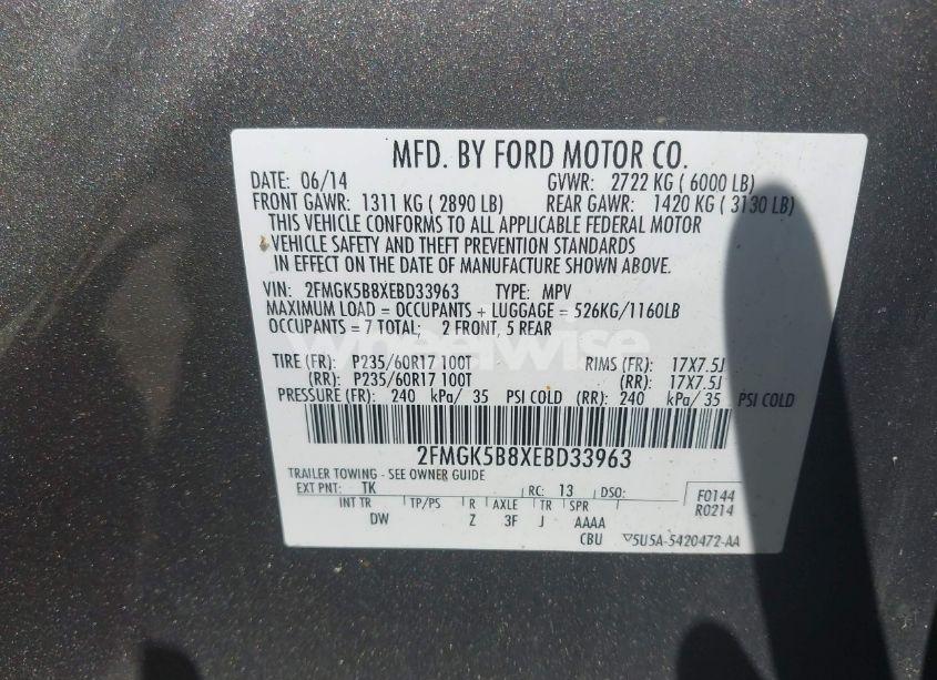 Photo 9 of 2014 Ford Flex SE (VIN 2FMGK5B8XEBD33963)