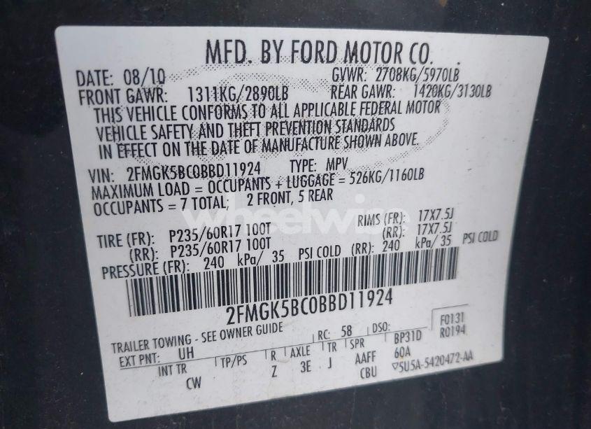 Photo 9 of 2011 Ford Flex SE (VIN 2FMGK5BC0BBD11924)