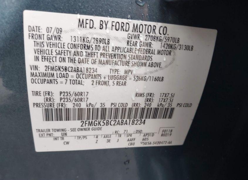 Photo 9 of 2010 Ford Flex SE (VIN 2FMGK5BC2ABA18234)