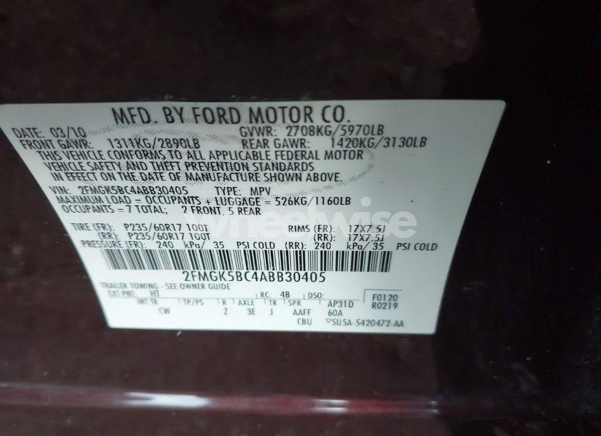 Photo 9 of 2010 Ford Flex SE (VIN 2FMGK5BC4ABB30405)