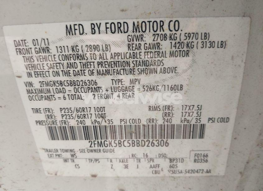 Photo 9 of 2011 Ford Flex SE (VIN 2FMGK5BC5BBD26306)