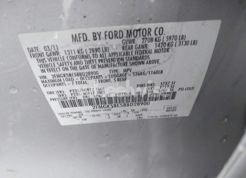 Photo 9 of 2011 Ford Flex SE (VIN 2FMGK5BC5BBD28900)