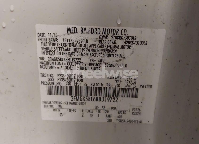 Photo 8 of 2011 Ford Flex SE (VIN 2FMGK5BC6BBD19722)