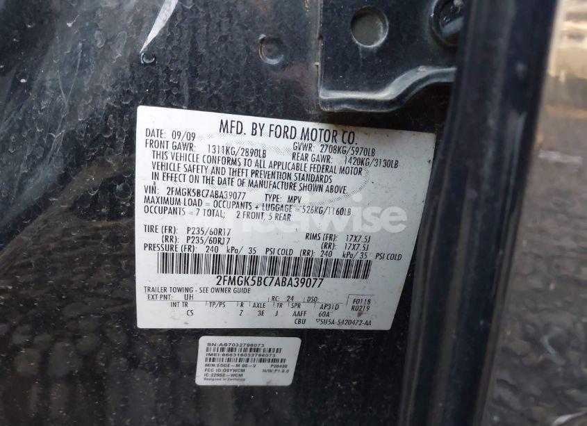 Photo 9 of 2010 Ford Flex SE (VIN 2FMGK5BC7ABA39077)