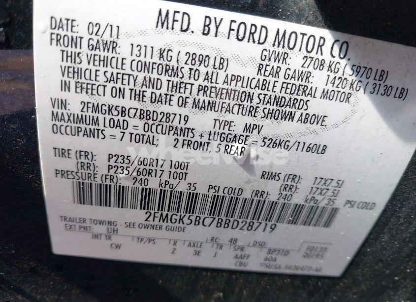 Photo 9 of 2011 Ford Flex SE (VIN 2FMGK5BC7BBD28719)