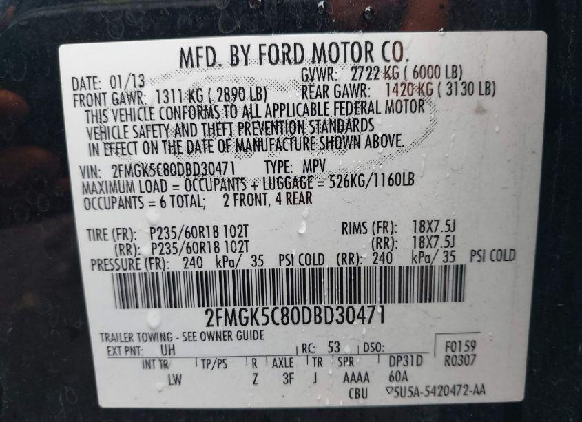 Photo 9 of 2013 Ford Flex SEL (VIN 2FMGK5C80DBD30471)