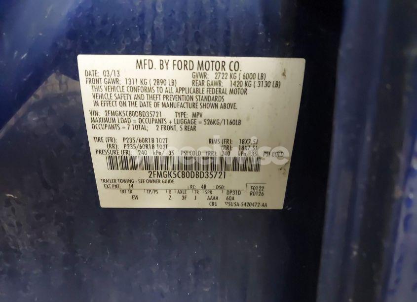 Photo 9 of 2013 Ford Flex SEL (VIN 2FMGK5C80DBD35721)