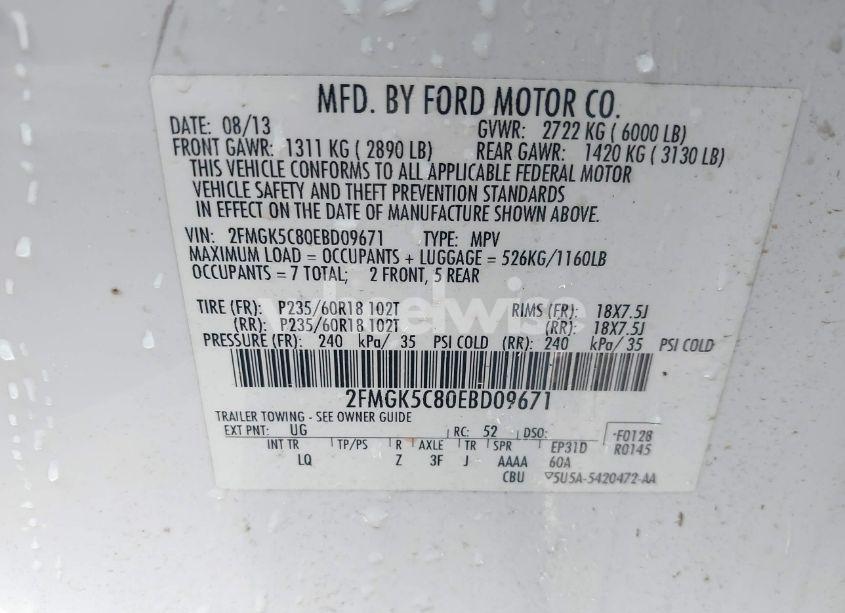 Photo 9 of 2014 Ford Flex SEL (VIN 2FMGK5C80EBD09671)