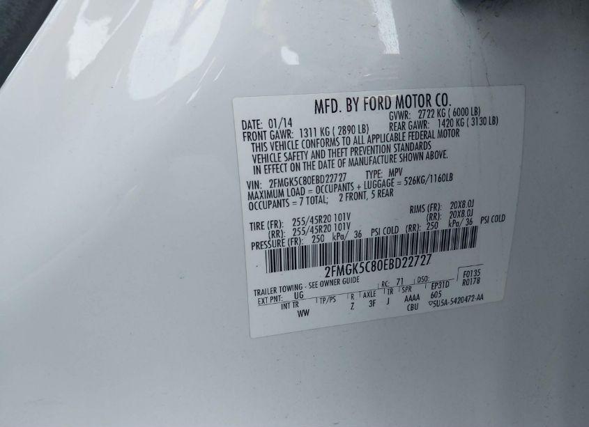 Photo 9 of 2014 Ford Flex SEL (VIN 2FMGK5C80EBD22727)