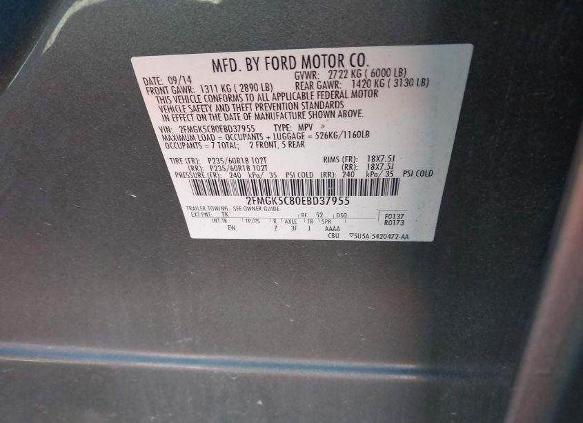 Photo 9 of 2014 Ford Flex SEL (VIN 2FMGK5C80EBD37955)
