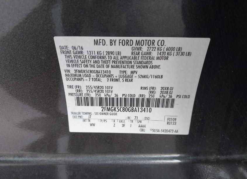 Photo 9 of 2016 Ford Flex SEL (VIN 2FMGK5C80GBA13410)