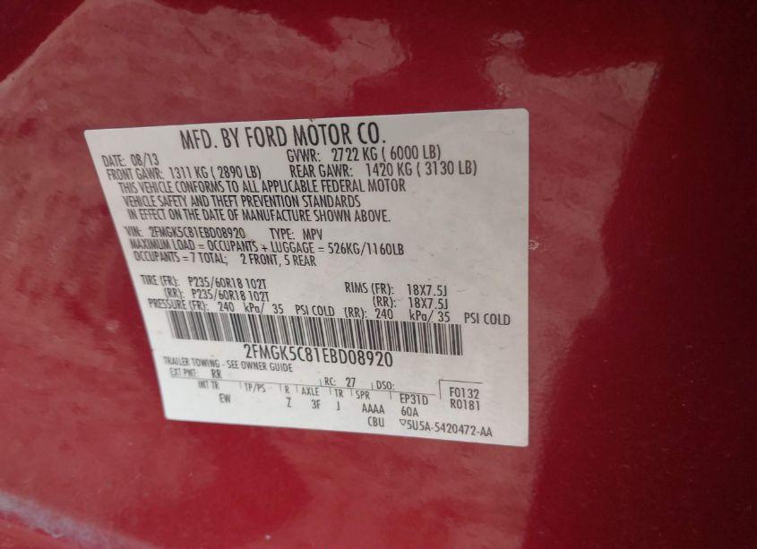Photo 9 of 2014 Ford Flex SEL (VIN 2FMGK5C81EBD08920)