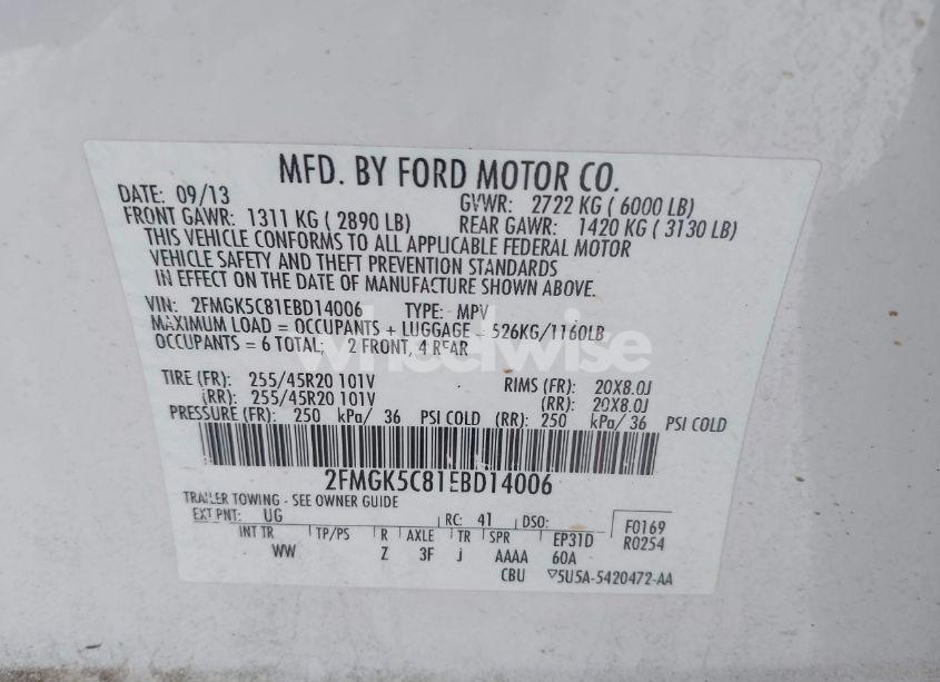 Photo 9 of 2014 Ford Flex SEL (VIN 2FMGK5C81EBD14006)