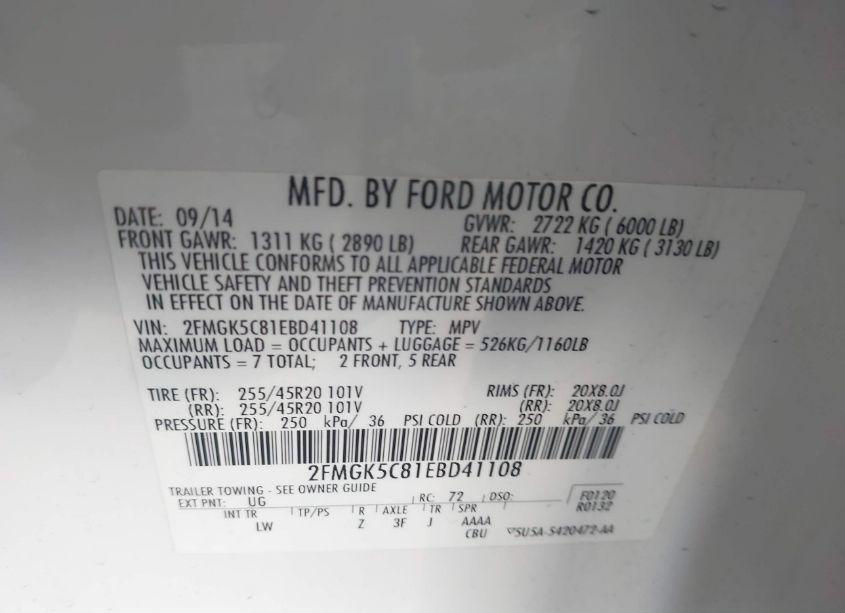 Photo 9 of 2014 Ford Flex SEL (VIN 2FMGK5C81EBD41108)